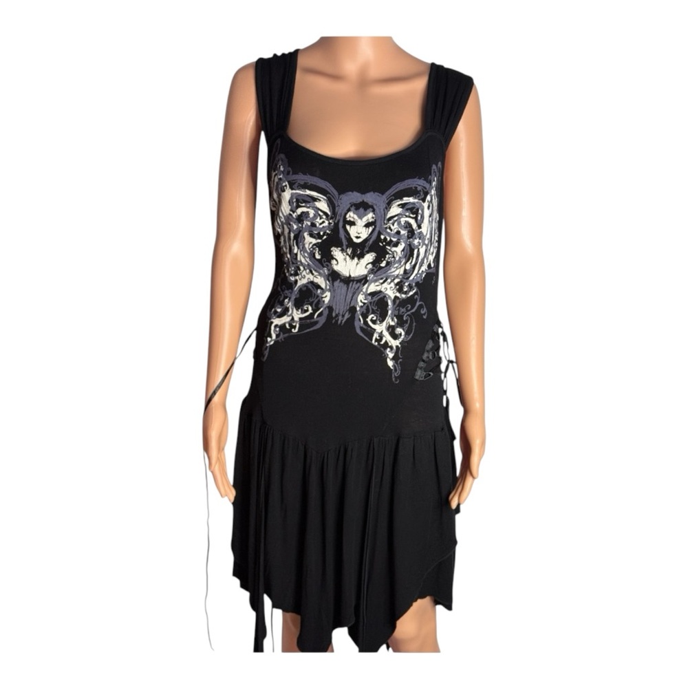Blacklight Gothic Sleeveless black Chandelier Dress with Graphic Design witchy